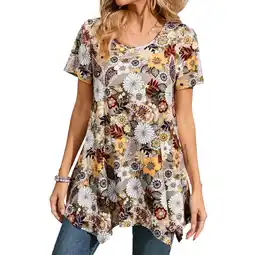 Walmart Womens Plus Size Tunics Summer Short Sleeve Tunic Tops Loose Fit Yellow Dressy Swing Blouses 2XL offer