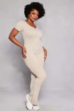 Walmart Womens Plus Size Ribbed High Waist Flare Pants offer