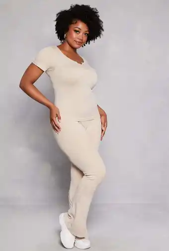 Walmart Womens Plus Size Ribbed High Waist Flare Pants offer