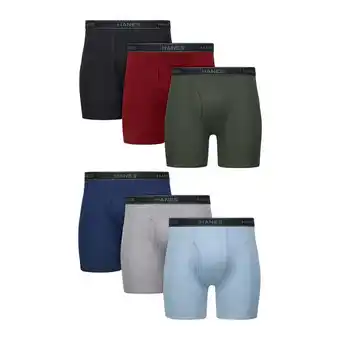 Walmart Hanes Men's Cotton Boxer Brief Underwear Pack, Moisture-Wicking, Assorted Solids, 6-Pack offer