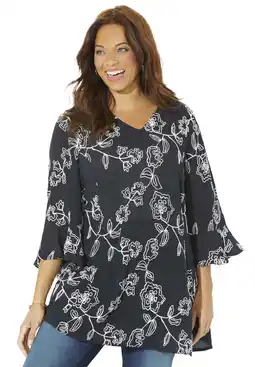 Walmart Catherines Women's Plus Size Petite Embroidered Gauze Tunic offer