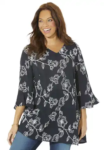 Walmart Catherines Women's Plus Size Petite Embroidered Gauze Tunic offer