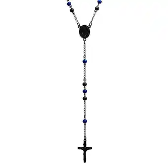 Walmart Stainless Steel Mens Black tone Rosary Religious Necklace-Necklace for Men offer