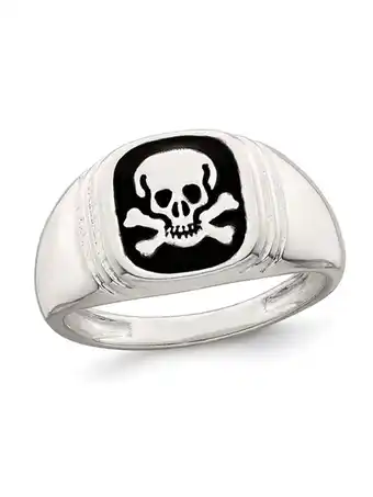 Walmart Mens Skull and Crossbones Ring in Sterling Silver with Black Enamel offer