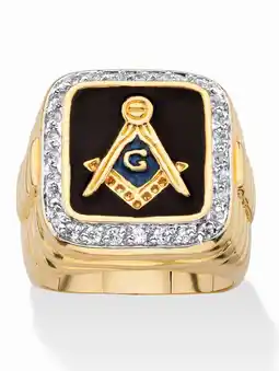 Walmart PalmBeach Jewelry Men's .59 TCW Square Enamel and Cubic Zirconia Yellow Gold-Plated Masonic Ring offer