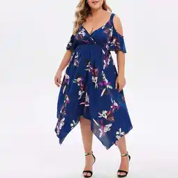 Walmart Lenago Women's Plus Size Deep V-Neck Spaghetti Straps Floral Print Smocked Off the Shoulder Dress offer