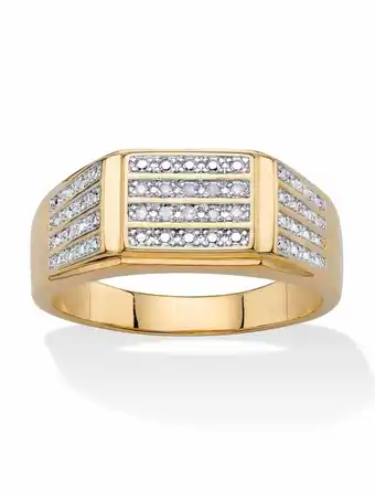 Walmart PalmBeach Jewelry Men's White Diamond Accent Multi-Row Grid Ring Yellow Gold-Plated offer