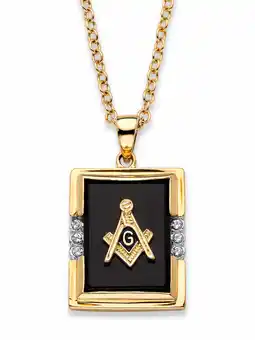 Walmart PalmBeach Jewelry Men's Emerald-Cut Genuine Black Onyx Masonic Pendant Necklace Gold-Plated 20 offer