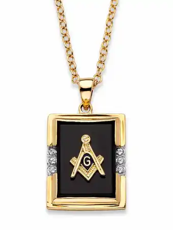 Walmart PalmBeach Jewelry Men's Emerald-Cut Genuine Black Onyx Masonic Pendant Necklace Gold-Plated 20 offer
