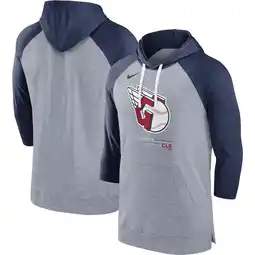 Walmart Men's Nike Heather Gray/Heather Navy Cleveland Guardians Baseball Raglan 3/4-Sleeve Pullover Hoodie offer