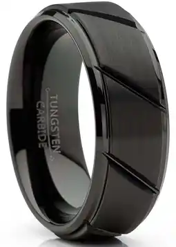 Walmart Metal Masters Mens Tungsten Ring Black Grooved Wedding Band Beveled Edges Comfort-fit 8mm offer