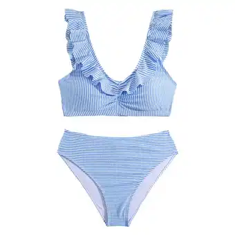 Walmart Girls Swimsuit Summer Two Piece Striped Beach Bathing Casual Girls Cover Ups for Swimwear Blue 13 offer