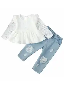 Walmart WESIDOM Baby Toddler Girl Clothes Outfits Cute Lace Long Sleeve Dress Shirt Top Jeans Pant Set 2pcs offer