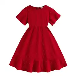 Walmart Teen Dresses Solid Color Short Sleeve Sweater Cute Fashion Casual Long Girls Dress Red 9-10 Years offer