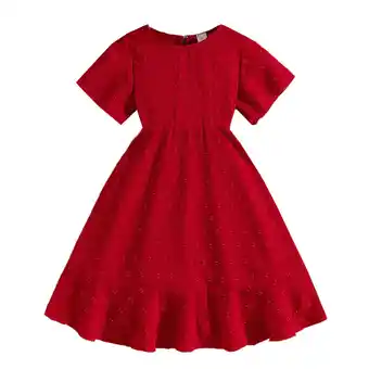 Walmart Teen Dresses Solid Color Short Sleeve Sweater Cute Fashion Casual Long Girls Dress Red 9-10 Years offer