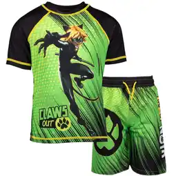 Walmart Cat Noir by Miraculous UPF 50+Short Sleeve Elastic Waist Rash Guard & Swim Trunks Set (Boy's) offer