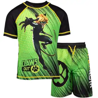 Walmart Cat Noir by Miraculous UPF 50+Short Sleeve Elastic Waist Rash Guard & Swim Trunks Set (Boy's) offer