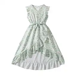 Walmart Teen Dresses Solid Color Short Sleeve Sweater Cute Fashion Casual Long Girls Dress Green 9-10 Years offer