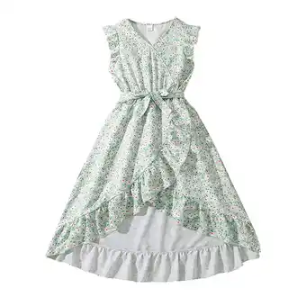 Walmart Teen Dresses Solid Color Short Sleeve Sweater Cute Fashion Casual Long Girls Dress Green 9-10 Years offer