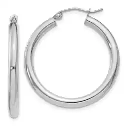 Walmart 14k White Gold Polished 3mm Round Hoop Earrings 30mm long 3mm Thick-Hoop Earring for Women offer