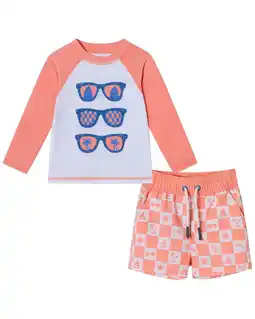 Walmart Andy & Evan boys Rashguard & Board Short Set, 12/18M, Orange offer