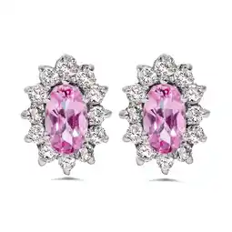 Walmart Pompeii 3/4ct Halo Diamond Pink Topaz Studs 14K White Gold (G/H,I1-I2) offer