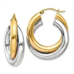 Walmart 14k Two Tone Hinged post Gold Polished Double Tube Hoop Earrings 28x8mm Wide-Hoop Earring for Women offer