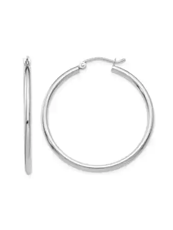 Walmart Primal Gold 14K White Gold 2x35mm Lightweight Tube Hoop Earrings offer