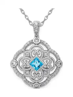 Walmart 2/5 Carat (Ctw) Blue Topaz Pendant Necklace in 14K White Gold with Diamonds and Chain offer