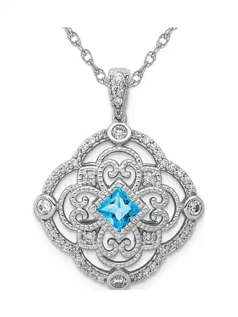 Walmart 2/5 Carat (Ctw) Blue Topaz Pendant Necklace in 14K White Gold with Diamonds and Chain offer