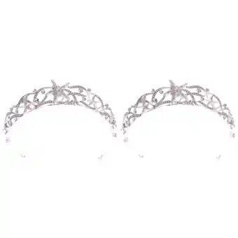 Walmart Raindrops 2pcs Bridal Head Band Hair Band Fully Diamond Crown Sea Star Hair for Wedding (Silver) offer