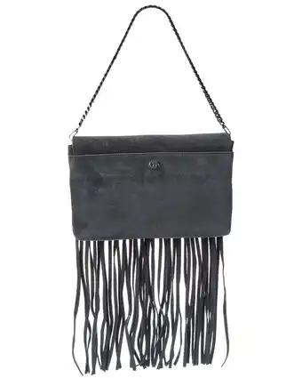 Walmart Michael Kors Collection Fringe Suede Clutch, Grey offer