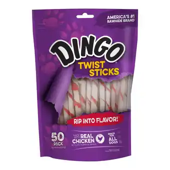 Walmart Dingo Twist Sticks Rawhide Chews for All Dogs, Made with Real Chicken, 50 Count offer
