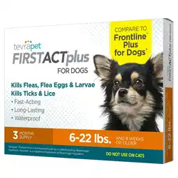Walmart TevraPet FirstAct Plus, Flea and Tick Prevention for Small Dogs 5-22 lbs, 3 Monthly Treatments offer