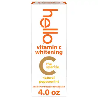 Walmart Hello Vitamin C Whitening Toothpaste with Fluoride, Natural Peppermint, 4.0 oz offer