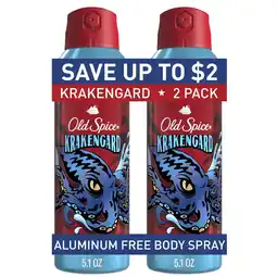 Walmart Old Spice Aluminum Free Body Spray for Men, Krakengard, 2/5.1 oz offer