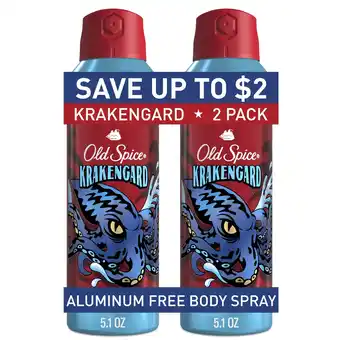 Walmart Old Spice Aluminum Free Body Spray for Men, Krakengard, 2/5.1 oz offer