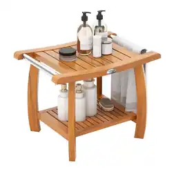 Walmart Gymax Teak Wood Shower Bench 2-Tier Wooden Shower Stool w/ Curved Seat Handles Large offer