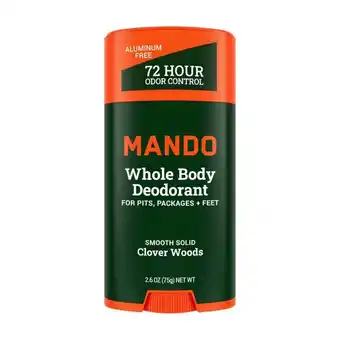 Walmart Mando Whole Body Deodorant for Men - Smooth Solid Stick - Aluminum Free - Clover Woods - 2.6oz offer