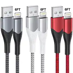 Walmart Aioneus Charger Cord 3 Pack 6ft Fast Charging Cables Compatible with iPhone 14/13/12/11 Multi-Color offer