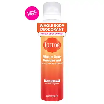 Walmart Lume Whole Body Deodorant for Women - Spray Deodorant - Aluminum Free - Clean Tangerine - 3.6oz offer