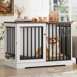 Walmart Homfa Dog Crate Furniture, 47.2''W Wooden Indoor Dog Cage Table with Sliding & Lockable Doors, White offer