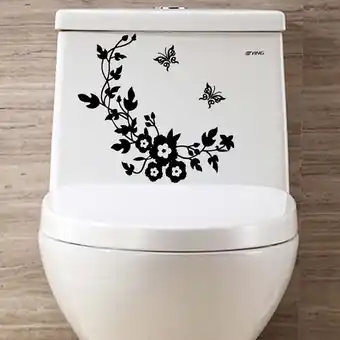 Walmart SINIMOKO Savings Flower Toilet Seat Wall Sticker Bathroom Decoration Decals Decor Black offer