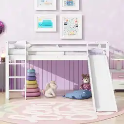 Walmart imerelez Twin Low Loft Bed with Slide, Ladder, Safety Guardrails, Rubber Wood Twin Loft Bed,White offer