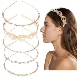 Walmart 5 Pack Gold Flower Rhinestone Headbands for Women offer