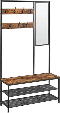 Walmart Coat Rack Shoe Bench with Mirror Hall Tree, Brown and Black offer