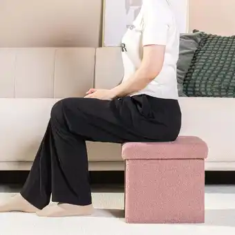 Walmart PINPLUS 11.8 Small Storage Ottoman Cube Modern Folding Footrest Seat,Sherpa Fabric,Pink offer