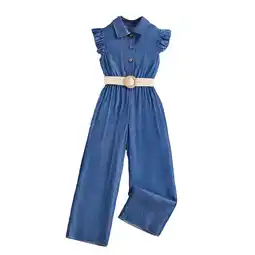 Walmart ZyeKqe Little Girls Jumpsuit Kids Cap Sleeve Belted Wide Leg Pants Romper Cute 1 Piece Outfits offer