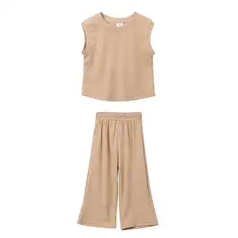 Walmart ATOGUTA Outfits for Girls Sleeveless Tank Tops Wide Leg Pants 2-Piece Set Khaki, Sizes 12M-10 offer
