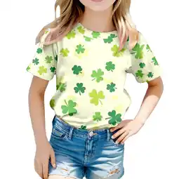 Walmart ZPWKLM Tees For Child Full Leaf Printed Round Neck Short Sleeved Blouse For Toddlers size 3-4T offer